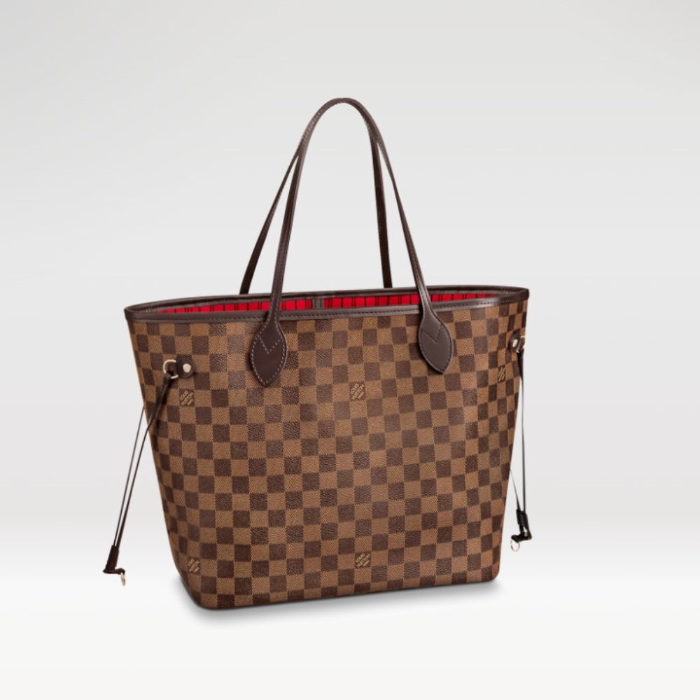 LOUIS VUITTON NEVERFULL MM Damier Ebene Red Interior